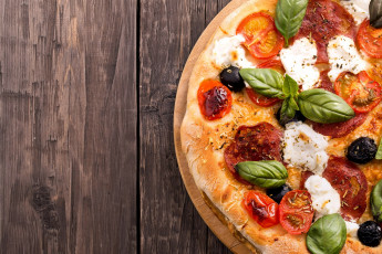 Картинка еда пицца базилик помидоры сыр