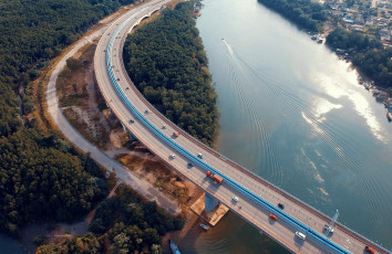 Картинка природа дороги панорама мост шоссе река