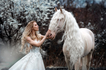 обоя девушки, - невесты, невеста, свадебное, платье, блондинка, лошадь, marie, kruzikova