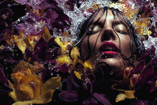 Обои картинки фото -Unsort Креатив, девушки, unsort, креатив, лицо, вода, макияж, орхидеи