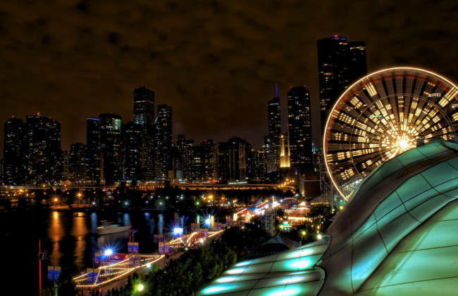 Обои картинки фото города, Чикаго, сша, огни, ночь, небоскрёбы, здания