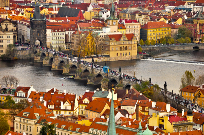 Обои картинки фото города, прага, Чехия, карлов, мост, влтава, панорама