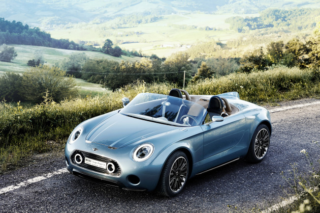 Обои картинки фото 2014 mini superleggera vision, автомобили, mini, голубой, vision, дорога, superleggera, кабриолет, металлик