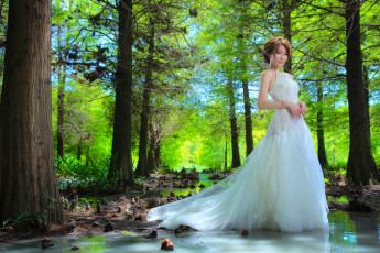 Картинка девушки -unsort+ азиатки девушка невеста платье вода лес деревья азиатка
