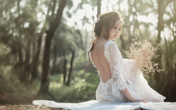 Картинка девушки -unsort+ азиатки невеста девушка азиатка платье букет спина
