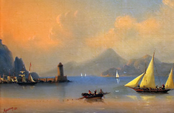 Картинка рисованное иван+айвазовский картина painting айвазовский иван парусник живопись штиль маяк лодка италия горы море - sea