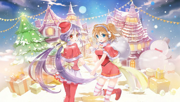 Картинка аниме зима +новый+год +рождество фон взгляд девушки
