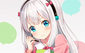 обоя аниме, eromanga-sensei, девушка, взгляд, фон