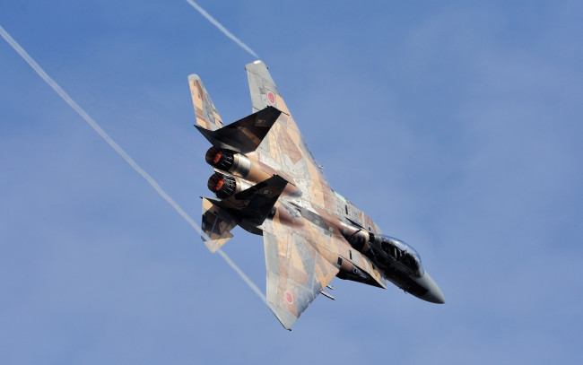 Обои картинки фото авиация, боевые самолёты, вираж, самолет, небо, полет, f-15