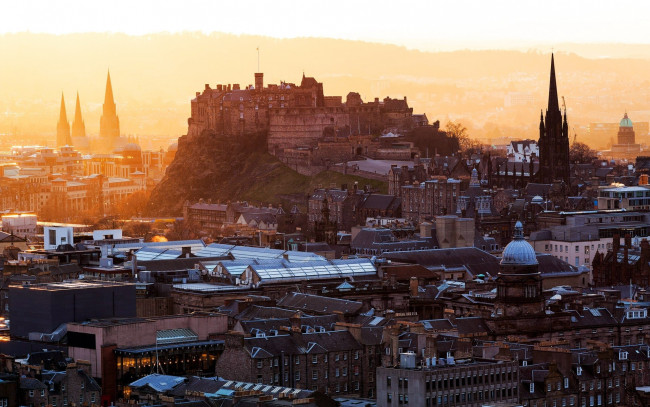 Обои картинки фото города, эдинбург , шотландия, панорама, замок, холм