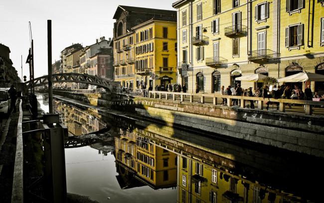 Обои картинки фото города, милан , италия, мост, река
