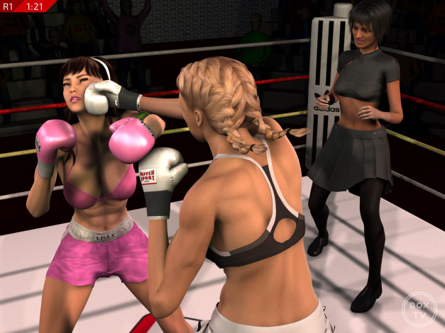 Обои картинки фото 3д графика, спорт , sport, взгляд, девушки, бокс, ринг, фон