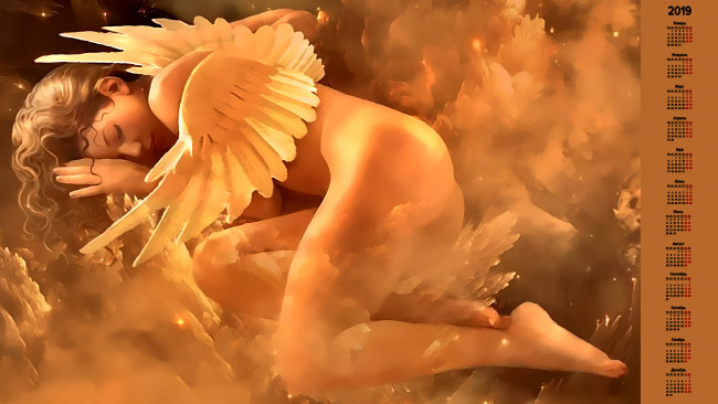 Обои картинки фото календари, фэнтези, крылья, ангел, сон