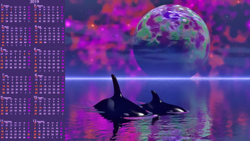 Картинка календари 3д-графика водоем планета дельфин