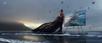 Картинка фэнтези _ghost+blade+ +призрачный+клинок девушка картина море птицы