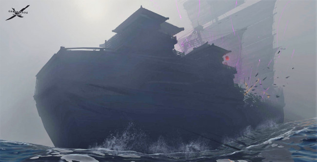 Обои картинки фото фэнтези, _ghost blade ,  призрачный клинок, корабль, море, паруса, туман