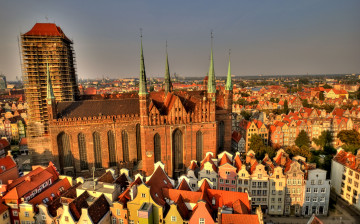 Картинка гданьск польша города шпили крыши здания