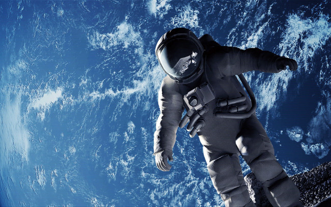 Обои картинки фото космонавт, космос, астронавты, космонавты, луна, походка, земля, планета, облака