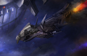 Картинка фэнтези космические корабли звездолеты станции огонь