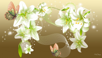 Картинка векторная+графика цветы бабочки