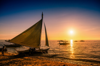 Картинка корабли парусники boracay philippines paraw боракай филиппины лодки море закат