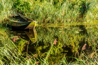 Картинка корабли лодки +шлюпки трава пейзаж природа лодка озеро