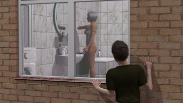 Картинка 3д+графика люди+ people парень окно ванная фон взгляд девушка