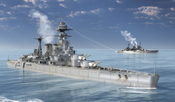 Картинка корабли 3d море облака крейсер