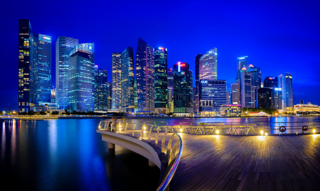 Обои картинки фото города, сингапур , сингапур, небоскрёбы, ночной, город, здания, singapore