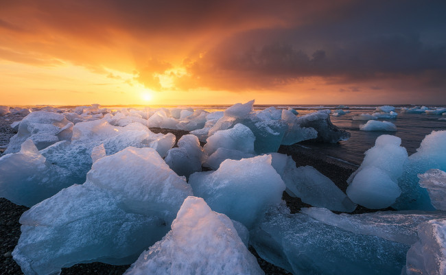 Обои картинки фото природа, айсберги и ледники, лёд, закат