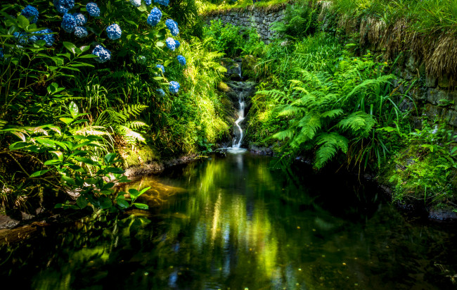 Обои картинки фото природа, водопады, зелень, озеро, деревья
