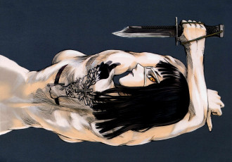 Картинка аниме jormungand девушка нож взгляд спина