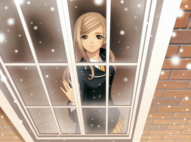 Обои картинки фото аниме, зима,  новый год,  рождество, фон, взгляд, девушка