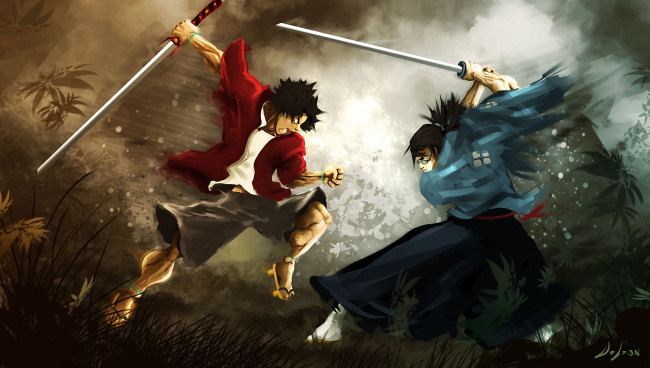 Обои картинки фото аниме, samurai champloo, меч, самурай, jin, mugen