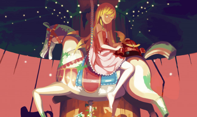 Обои картинки фото аниме, bakemonogatari, девочка, лошадь