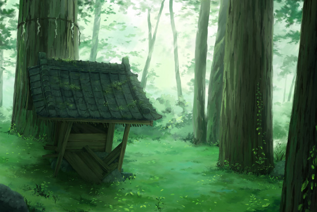 Обои картинки фото аниме, unknown,  другое, лес, домик