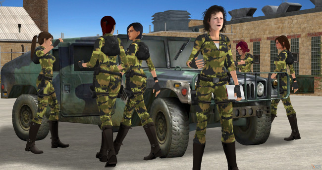 Обои картинки фото 3д графика, армия , military, девушки, взгляд, фон