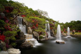 Картинка природа водопады азалия водопад сад пруд воды