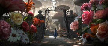 Картинка кино+фильмы alice+in+wonderland алиса ворота сад цветы грибы