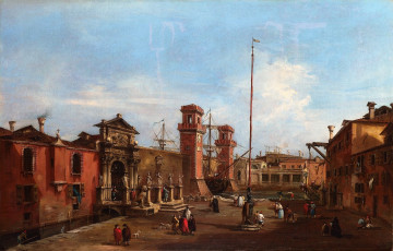 обоя венеция,  арсенал - гварди франческо лаццаро, рисованное, живопись, люди, здания