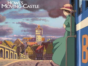 обоя аниме, howl`s, moving, castle