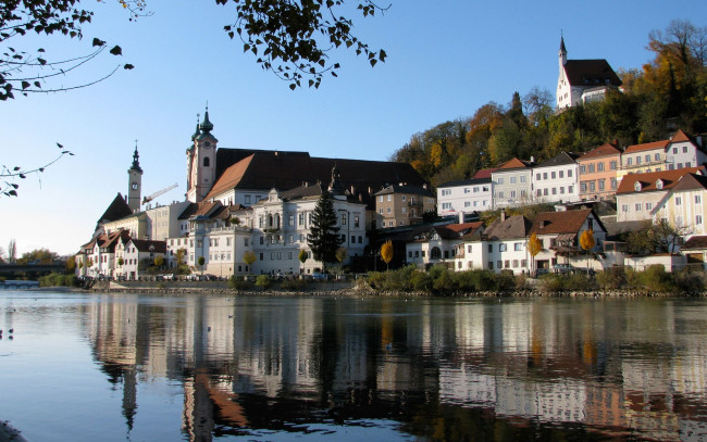 Обои картинки фото austria, города, панорамы, здания, дома, озеро, австрия