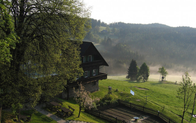 Обои картинки фото austria, природа, пейзажи, лес, домик, австрия, деревья