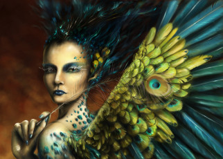 Картинка фэнтези существа перья крылья девушка gianna+ragagnin