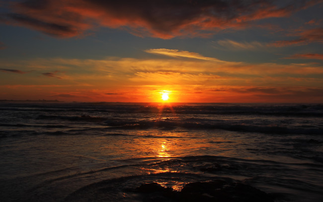Обои картинки фото sunset, природа, восходы, закаты, тучи, волны, вечер, закат