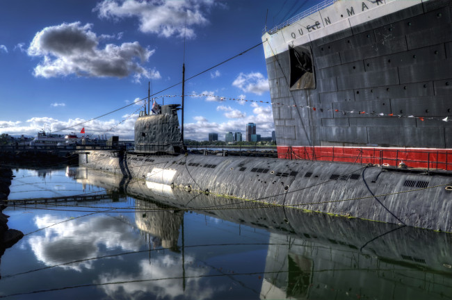 Обои картинки фото советская, подводная, лодка, 427, корабли, подводные, лодки, long, beach, california, лонг-бич, калифорния, б-427, музей, причал