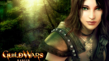 обоя видео игры, guild wars, guild, wars, ranger, игра, девушка, зеленые, глаза, природа