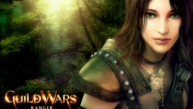 Обои картинки фото видео игры, guild wars, guild, wars, ranger, игра, девушка, зеленые, глаза, природа