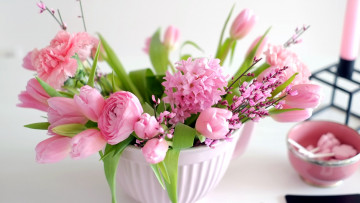 Картинка цветы букеты +композиции тюльпаны гиацинт гвоздика