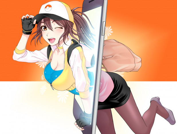 Обои картинки фото аниме, pokemon, телефон, девушка